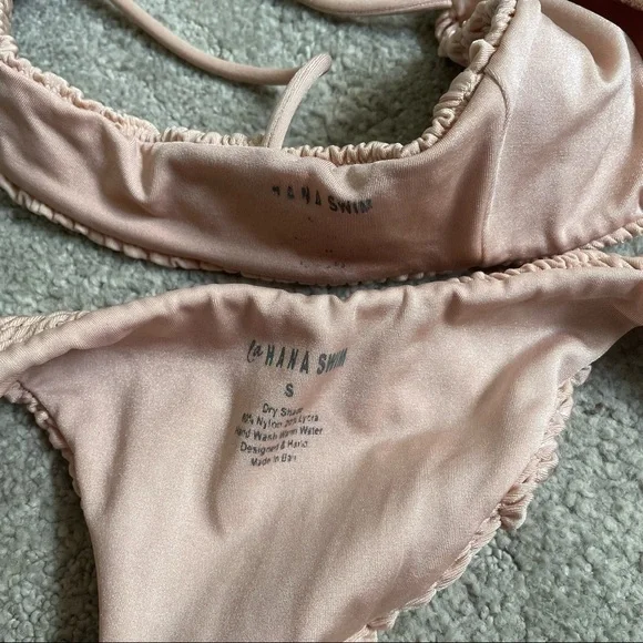 Lahana Swim Simbaa Nude Cocktail Champagne Scrunch Bikini Two Piece Set EUC Sz S